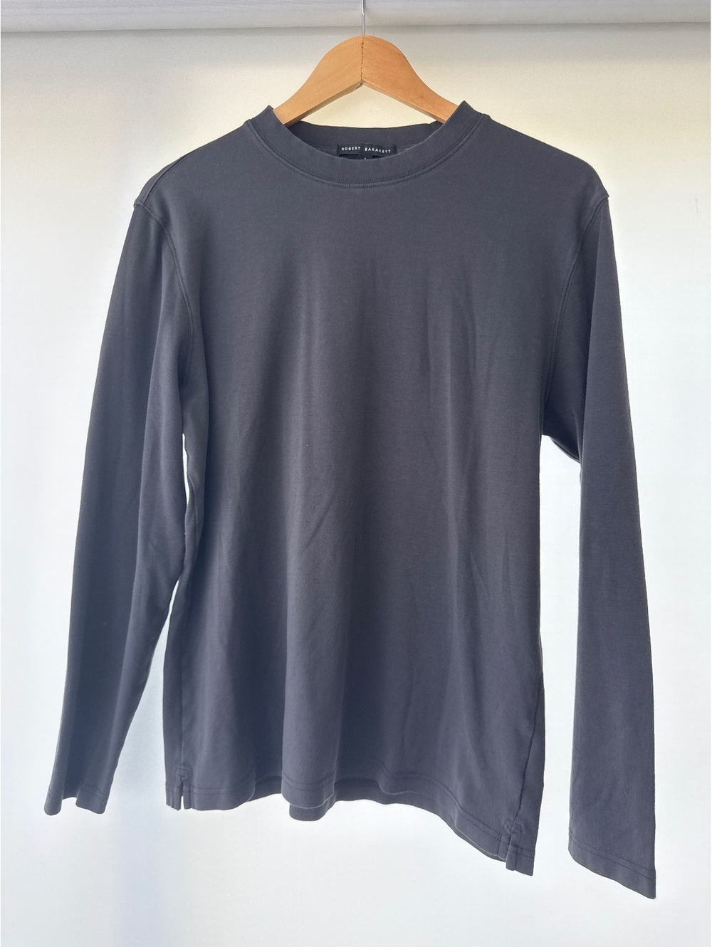 Robert Barakett Mens L Black Long Sleeve Crewneck Tee Luxury Basic Minimalist